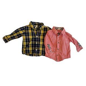 ✨ Old Navy Baby Boy Long Sleeve Button Down Plaid Dress Shirt Bundle of 2